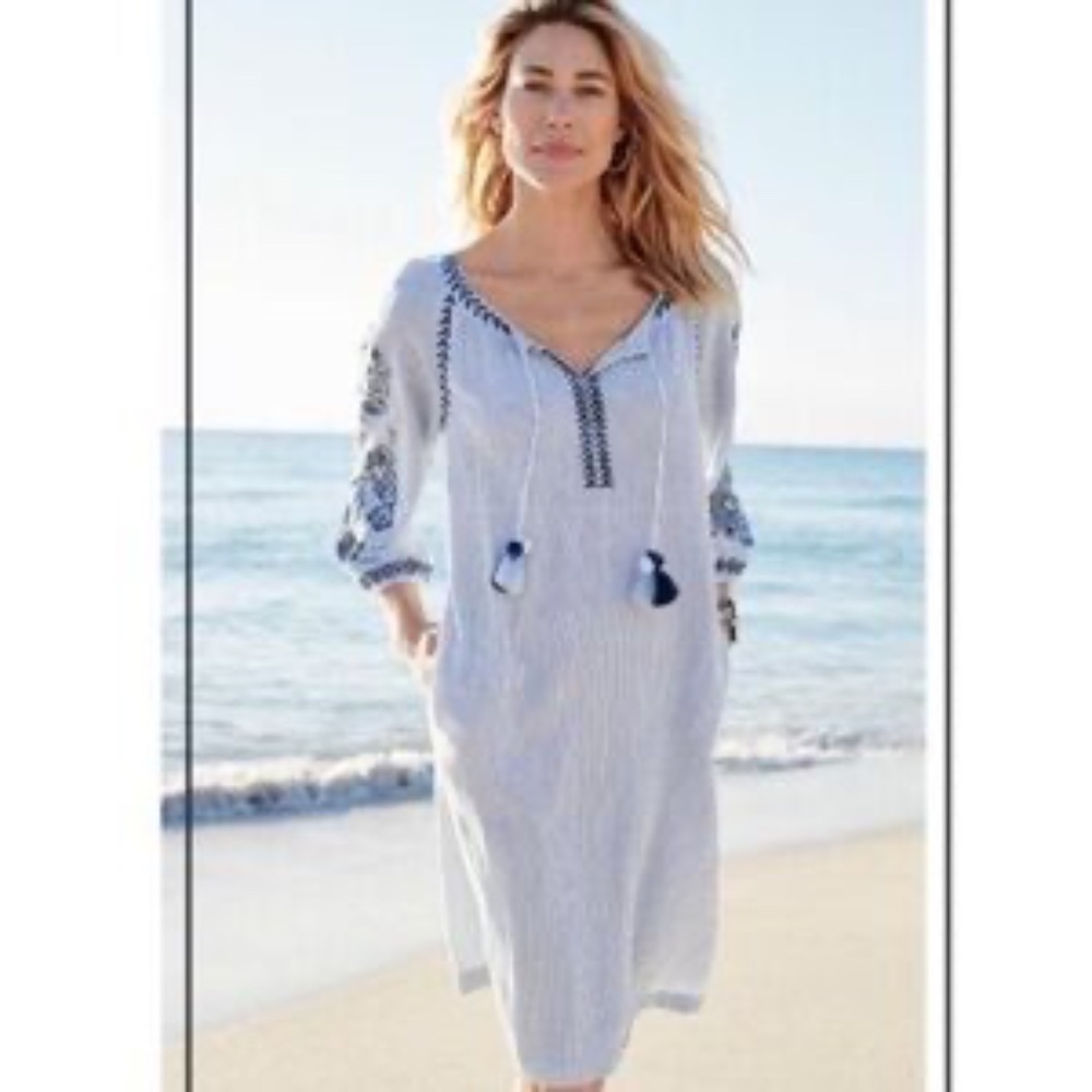 J.Jill Ocean Breeze Striped Embroidered Shift Dress - Sz. XL